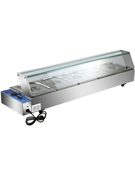 Commercial Bain Marie with Glass top sneeze guard 5xGN1/2 | Stalwart DA-HBM25