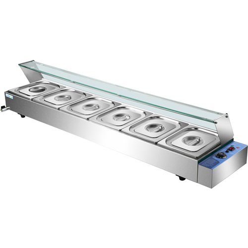 Commercial Bain Marie with Glass top sneeze guard 6xGN1/2 | Stalwart DA-HBM26