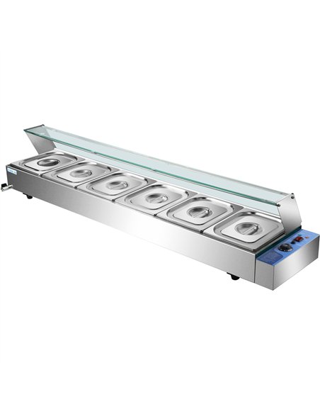Commercial Bain Marie with Glass top sneeze guard 6xGN1/2 | Stalwart DA-HBM26