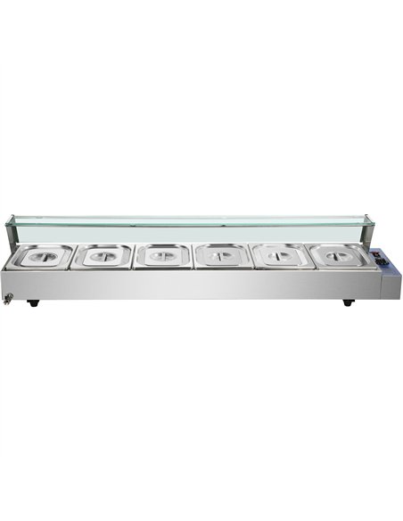 Commercial Bain Marie with Glass top sneeze guard 6xGN1/2 | Stalwart DA-HBM26