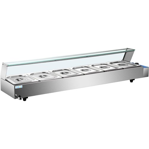 Commercial Bain Marie with Glass top sneeze guard 6xGN1/2 | Stalwart DA-HBM26