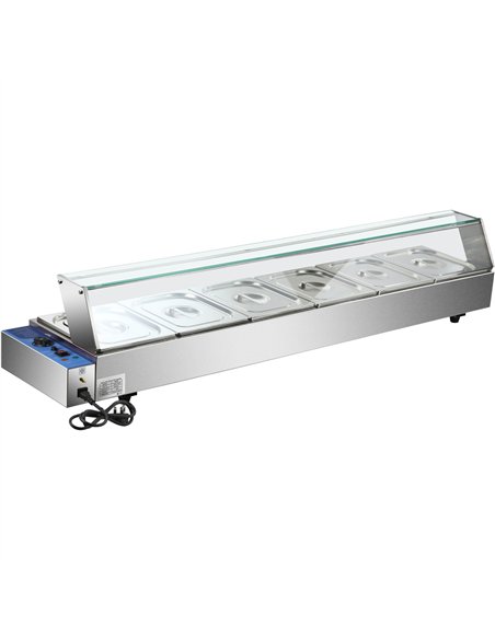 Commercial Bain Marie with Glass top sneeze guard 6xGN1/2 | Stalwart DA-HBM26
