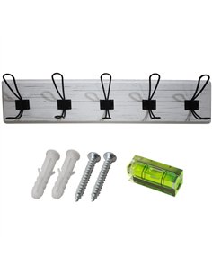 Rustic Wall Mounted 24&quot (610mm) Coat Rack with 5 Rustic Hooks Solid Pine Wood Whitewash | Stalwart DA-GWA314 2