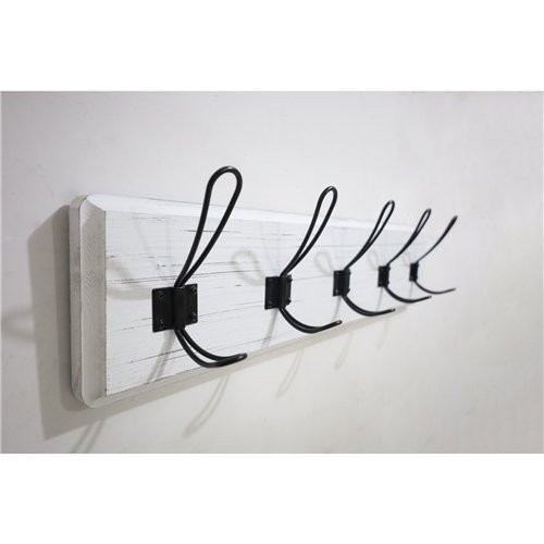 Rustic Wall Mounted 24&quot (610mm) Coat Rack with 5 Rustic Hooks Solid Pine Wood Whitewash | Stalwart DA-GWA314