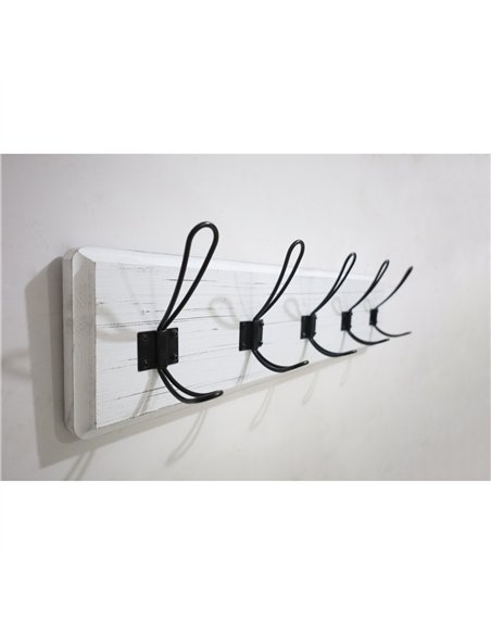 Rustic Wall Mounted 24&quot (610mm) Coat Rack with 5 Rustic Hooks Solid Pine Wood Whitewash | Stalwart DA-GWA314