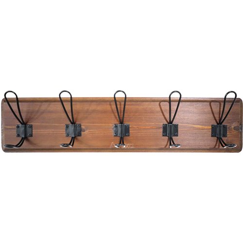 Rustic Wall Mounted 24&quot (610mm) Coat Rack with 5 Rustic Hooks Solid Pine Wood Brown | Stalwart DA-GWA318