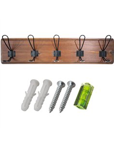 Rustic Wall Mounted 24&quot (610mm) Coat Rack with 5 Rustic Hooks Solid Pine Wood Brown | Stalwart DA-GWA318 2