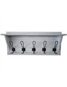 Rustic Wall Mounted 24&quot (610mm) Coat Rack Shelf with 5 Rustic Hooks Solid Pine Wood Whitewash | Stalwart DA-GWA320