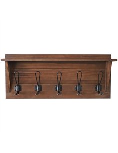Rustic Wall Mounted 24&quot (610mm) Coat Rack Shelf with 5 Rustic Hooks Solid Pine Wood Brown | Stalwart DA-GWA322