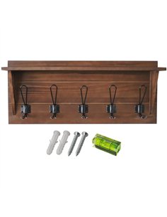 Rustic Wall Mounted 24&quot (610mm) Coat Rack Shelf with 5 Rustic Hooks Solid Pine Wood Brown | Stalwart DA-GWA322 2