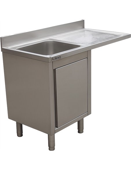 Stainless Steel Single Bowl Sink Unit with Right Drainer &amp Cabinet 1400×600×950mm | Stalwart DA-YLC146SBL1