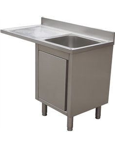 Stainless Steel Single Bowl Sink Unit with Left Drainer &amp Cabinet 1400×600×950mm | Stalwart DA-YLC146SBR1 2