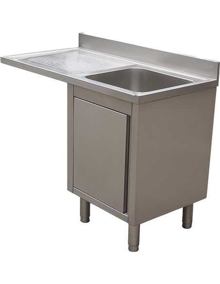 Stainless Steel Single Bowl Sink Unit with Left Drainer &amp Cabinet 1400×600×950mm | Stalwart DA-YLC146SBR1