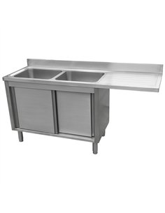 Stainless Steel Double Bowl Sink Unit with Right Drainer &amp Cabinet 1600×600×950mm | Stalwart DA-YLC166SBL2