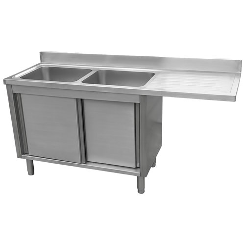 Stainless Steel Double Bowl Sink Unit with Right Drainer &amp Cabinet 1600×700×950mm | Stalwart DA-YLC167SBL2