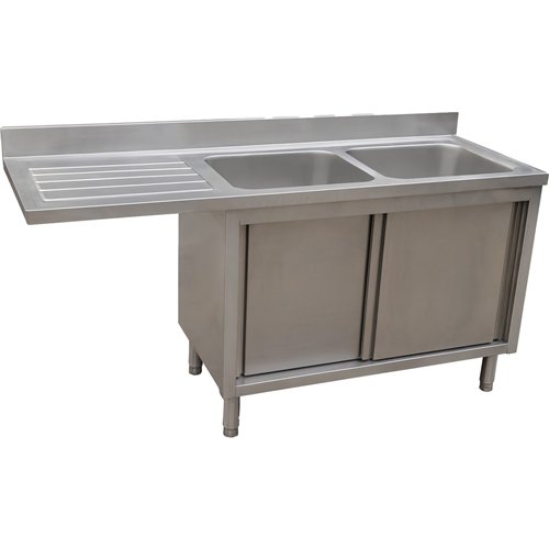 Stainless Steel Double Bowl Sink Unit with Left Drainer &amp Cabinet 1600×700×950mm | Stalwart DA-YLC167SBR2