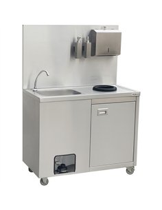 Mobile Stainless Steel Hygiene Station with Pedal Faucet &amp Waste Bin 1000x500x1350mm | Stalwart DA-YLSYT105