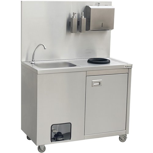 Mobile Stainless Steel Hygiene Station with Pedal Faucet &amp Waste Bin 1000x500x1350mm | Stalwart DA-YLSYT105