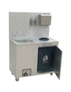 Mobile Stainless Steel Hygiene Station with Pedal Faucet &amp Waste Bin 1000x500x1350mm | Stalwart DA-YLSYT105 2