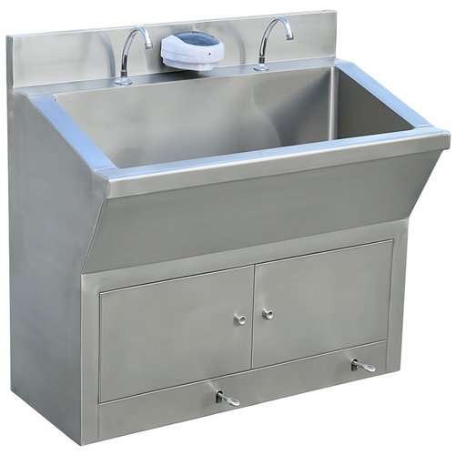 Commercial Stainless Steel Double Scrub Sink with Pedal Controls &amp Dual Faucets 1200x600x1000mm | Stalwart DA-YYJT126