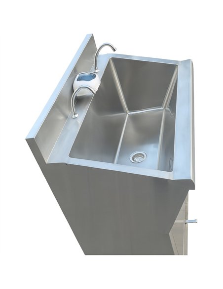 Commercial Stainless Steel Double Scrub Sink with Pedal Controls &amp Dual Faucets 1200x600x1000mm | Stalwart DA-YYJT126