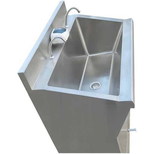 Commercial Stainless Steel Double Scrub Sink with Mirrors, Pedal Controls &amp Dual Faucets 1200x600x1800mm | Stalwart DA-YYKY12