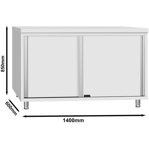 Commercial Stainless Steel Sliding Door Work Table Cabinet 1400x600x850mm | Stalwart DA-QNH316