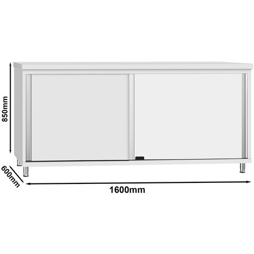 Commercial Stainless Steel Sliding Door Work Table Cabinet 1600x600x850mm | Stalwart DA-QNH318