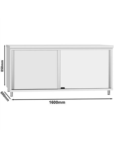 Commercial Stainless Steel Sliding Door Work Table Cabinet 1600x600x850mm | Stalwart DA-QNH318