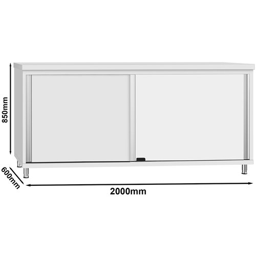 Commercial Stainless Steel Sliding Door Work Table Cabinet 2000x600x850mm | Stalwart DA-QNH320