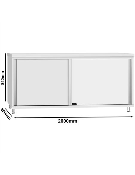Commercial Stainless Steel Sliding Door Work Table Cabinet 2000x600x850mm | Stalwart DA-QNH320