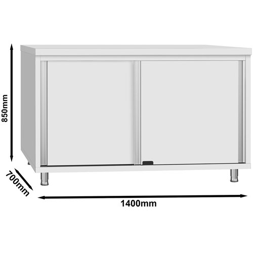 Commercial Stainless Steel Sliding Door Work Table Cabinet 1400x700x850mm | Stalwart DA-QNH328