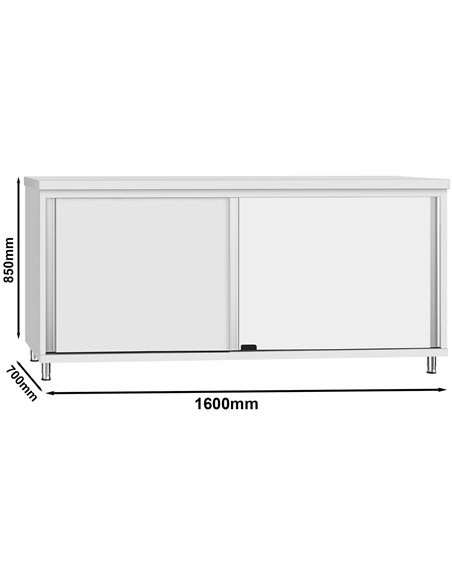 Commercial Stainless Steel Sliding Door Work Table Cabinet 1600x700x850mm | Stalwart DA-QNH330