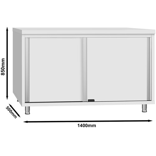 Commercial Stainless Steel Sliding Door Work Table Cabinet 1400x500x850mm | Stalwart DA-QNH342
