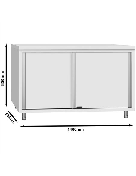 Commercial Stainless Steel Sliding Door Work Table Cabinet 1400x500x850mm | Stalwart DA-QNH342