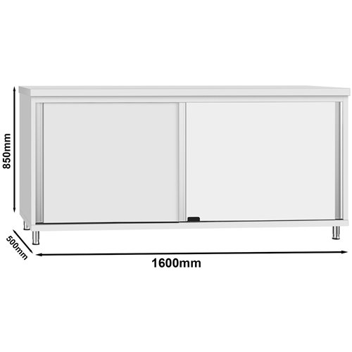 Commercial Stainless Steel Sliding Door Work Table Cabinet 1600x500x850mm | Stalwart DA-QNH344