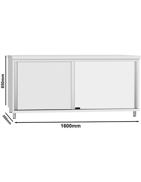 Commercial Stainless Steel Sliding Door Work Table Cabinet 1600x500x850mm | Stalwart DA-QNH344