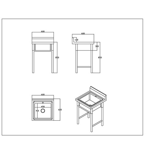 Commercial Stainless Steel Pot Wash Sink with Single Bowl and Splashback 600x600x850mm | Stalwart DA-QNH602
