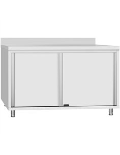 Commercial Stainless Steel Sliding Door Work Table Cabinet with Shelf and Backsplash 600x600x950mm | Stalwart DA-QNH808 2