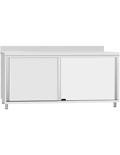 Commercial Stainless Steel Sliding Door Work Table Cabinet with Shelf and Backsplash 2000x600x950mm | Stalwart DA-QNH818 2