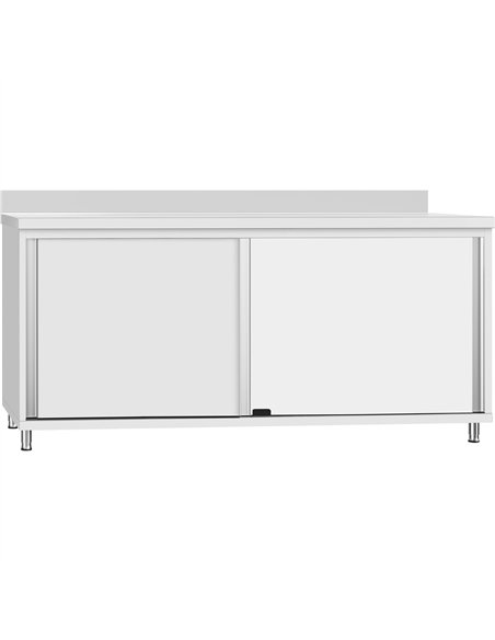 Commercial Stainless Steel Sliding Door Work Table Cabinet with Shelf and Backsplash 2000x600x950mm | Stalwart DA-QNH818