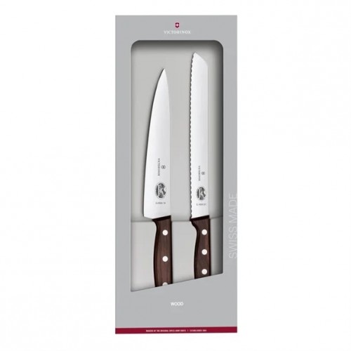 Victorinox Wood Kitchen Knife Set (2 Piece) 19cm chef's knife and 21cm bread knife