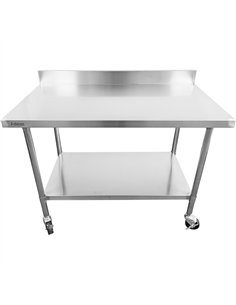 Commercial Mobile Work table with Adjustable feet Stainless steel Bottom shelf  Rear upstand 600x600xx850/930mm | Stalwart DA-DA