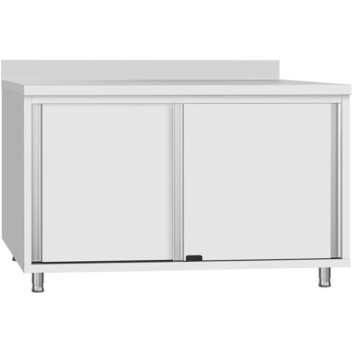 Commercial Stainless Steel Sliding Door Work Table Cabinet with Shelf and Backsplash 800x500x950mm | Stalwart DA-QNH834