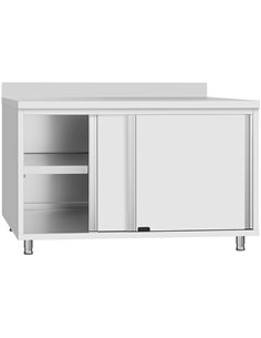 Commercial Stainless Steel Sliding Door Work Table Cabinet with Shelf and Backsplash 1000x500x950mm | Stalwart DA-QNH836