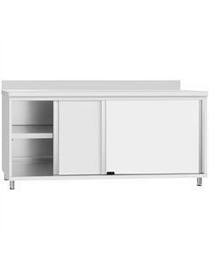 Commercial Stainless Steel Sliding Door Work Table Cabinet with Shelf and Backsplash 1600x500x950mm | Stalwart DA-QNH842