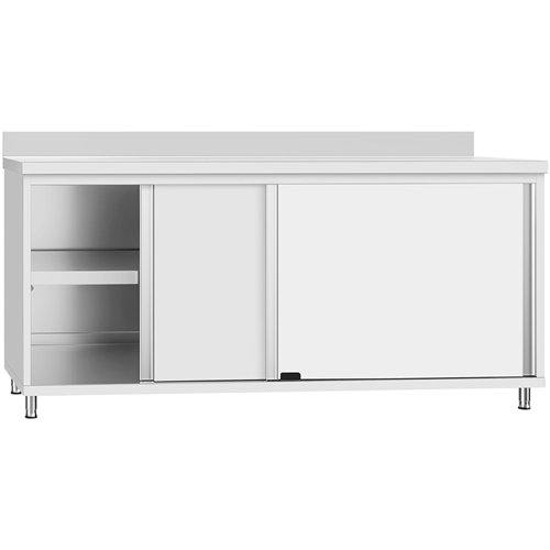 Commercial Stainless Steel Sliding Door Work Table Cabinet with Shelf and Backsplash 1600x500x950mm | Stalwart DA-QNH842