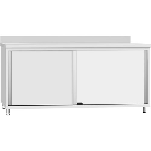Commercial Stainless Steel Sliding Door Work Table Cabinet with Shelf and Backsplash 1600x500x950mm | Stalwart DA-QNH842