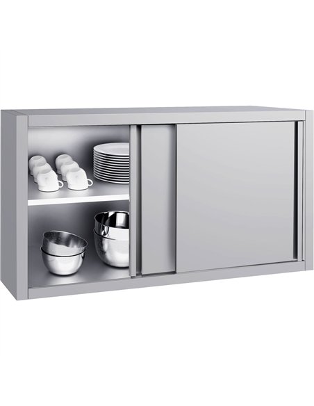 Commercial Stainless Steel Wall Cabinet with Sliding Doors and Inner Shelf 1200x500x650mm | Stalwart DA-QNH912