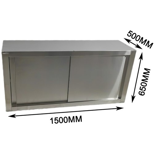 Commercial Stainless Steel Wall Cabinet with Sliding Doors and Inner Shelf 1500x500x650mm | Stalwart DA-QNH914